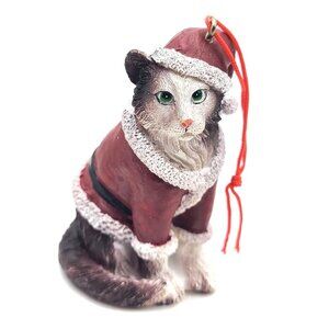 Vintage-Style Resin Cat Ornament Santa Outfit 3.5” Christmas Figurine